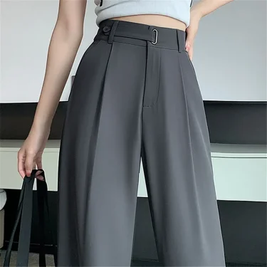 2025 New Solid Color High Waist Loose Trousers FemaleSeoulish Summer Women's Casual Pants Wide Leg Pants Elegant Office Lady 1