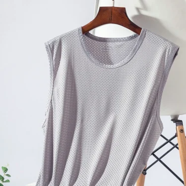 Men Tops Ice Silk Vest Outer Wear Quick-Drying Mesh Hole Breathable Sleeveless T Shirts 2021 Summer Cool Vest Beach Travel Tanks 2
