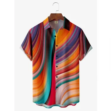 Hawaiian Shirt Men's Summer 3d Line Print Holiday Harajuku Short Sleeve Y2k Tops Tees Clothing Oversized Blouse Casual Camisa 2