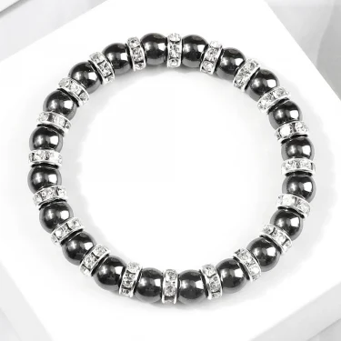 Natural Hematite Beads Bracelets Men No-Magnetic Health Protection Women Jewelry Charm Crystal Stone Stretch Bracelet & Bangle 1