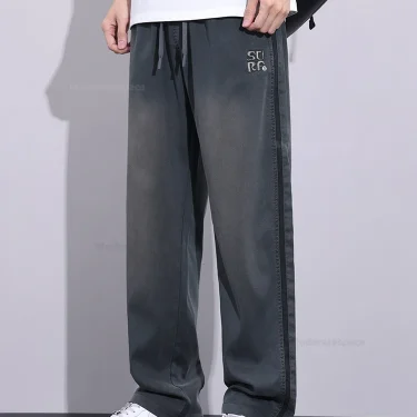 Men Clothing Pants Summer Thin Lyocell Soft Loose Wide Pants Elastic Waist Casual Vintage Trousers Male Plus Size 5XL 4