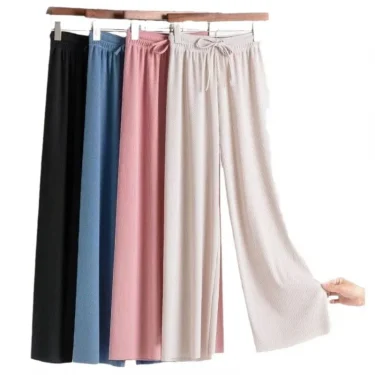 Summer Ice Silk Wide Leg Pants for Women Thin Ice Pants High Waist Draping Casual Loose Straight Leg Pants Floor Trousers 2