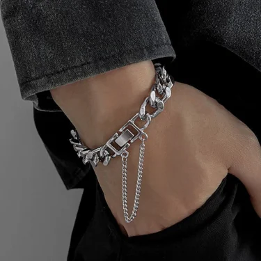 Kpop Stainless Steel Metal Chains Bracelets For Women Men Punk Sliver Cuban Link Chain Wristband Bracelet Classic Charms Jewelry 1
