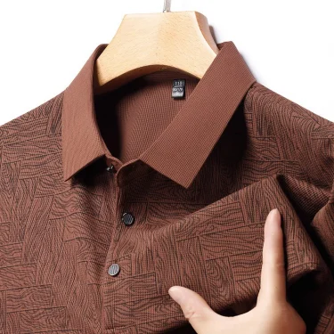 Men's Summer Polo Shirt Short Sleeve Stylish Printed Casual Business Slim Fit Ice Silk Cozy Breathable Lightweight Tops 3
