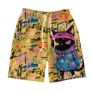 Men's Hawaiian Swimming Trunks 3D Graffiti Kitten Macaron Print Shorts quick-drying Outdoor Leisure Sports Fashion men's Shorts 2
