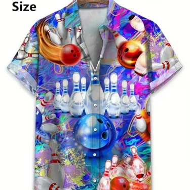 Man Shirt Graphic Print Bowling Graphic Print Short Sleeve Button Men Clothing Design Casual Soft Breathable Ropa De Hombre Tops 6