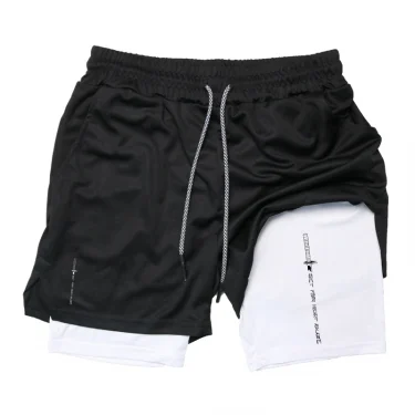 Graphic 2 in 1 Workout Running Shorts for Men Sporty Quick Dry Shorts with Phone Pocket Towel Loop Summer Gym Shorts Activewear 1