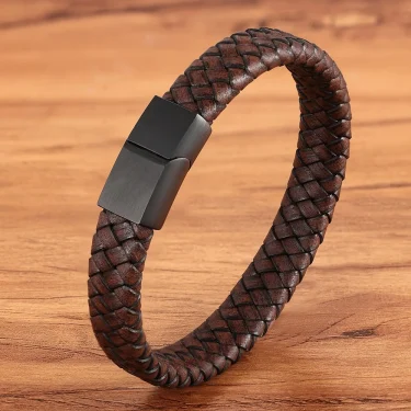 XQNI Fashion Jewelry Combination Brown Color Leather Stainless Steel Buckle Men Bracelet Hot Selling For Birthday Simple Gift 1