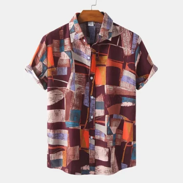 Personalized Patchwork Print Pattern Fashion Design men's And women's short-sleeved Shirts Fashion Tops Casual button-down Shirt 1