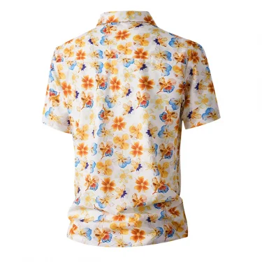 Men's Summer Short Sleeve Printed Shirt Thin Beach Shirt 2025 Men's Clothing Turtle Neck Polo Shirt for Men Casual Top Men Shirt 3