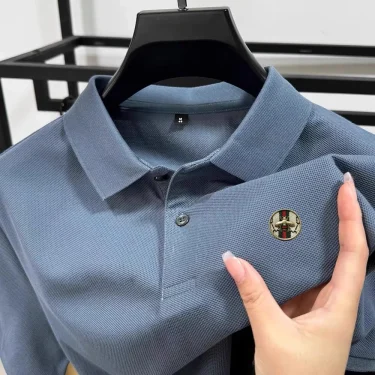 100% pure cotton fashionable mens short sleeve summer new golf business casual polo shirt high-end brand badge design Tshirt top 5