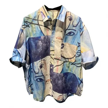Loose Spliced ​​printed Male Shirts Funny Short Sleeve Men's Shirt Cheap Brand Tops Sale Elegant Designer Summer New In Clothes 3