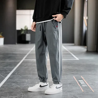 Plus Size Trousers Men's New M-8XL Ice Silk Pants Drawstring Feet Leisure Sports Running Fitness Harajuku Trousers 5