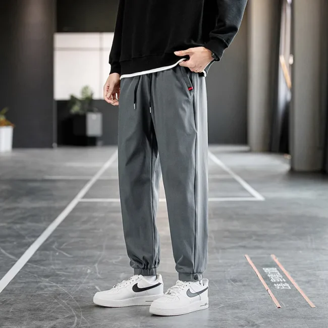 Plus Size Trousers Men's New M-8XL Ice Silk Pants Drawstring Feet Leisure Sports Running Fitness Harajuku Trousers 5