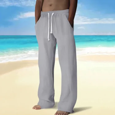 Spring and summer men's casual Long pants loose and breathable solid color Long pants cotton and linen drawstring Long pants 2