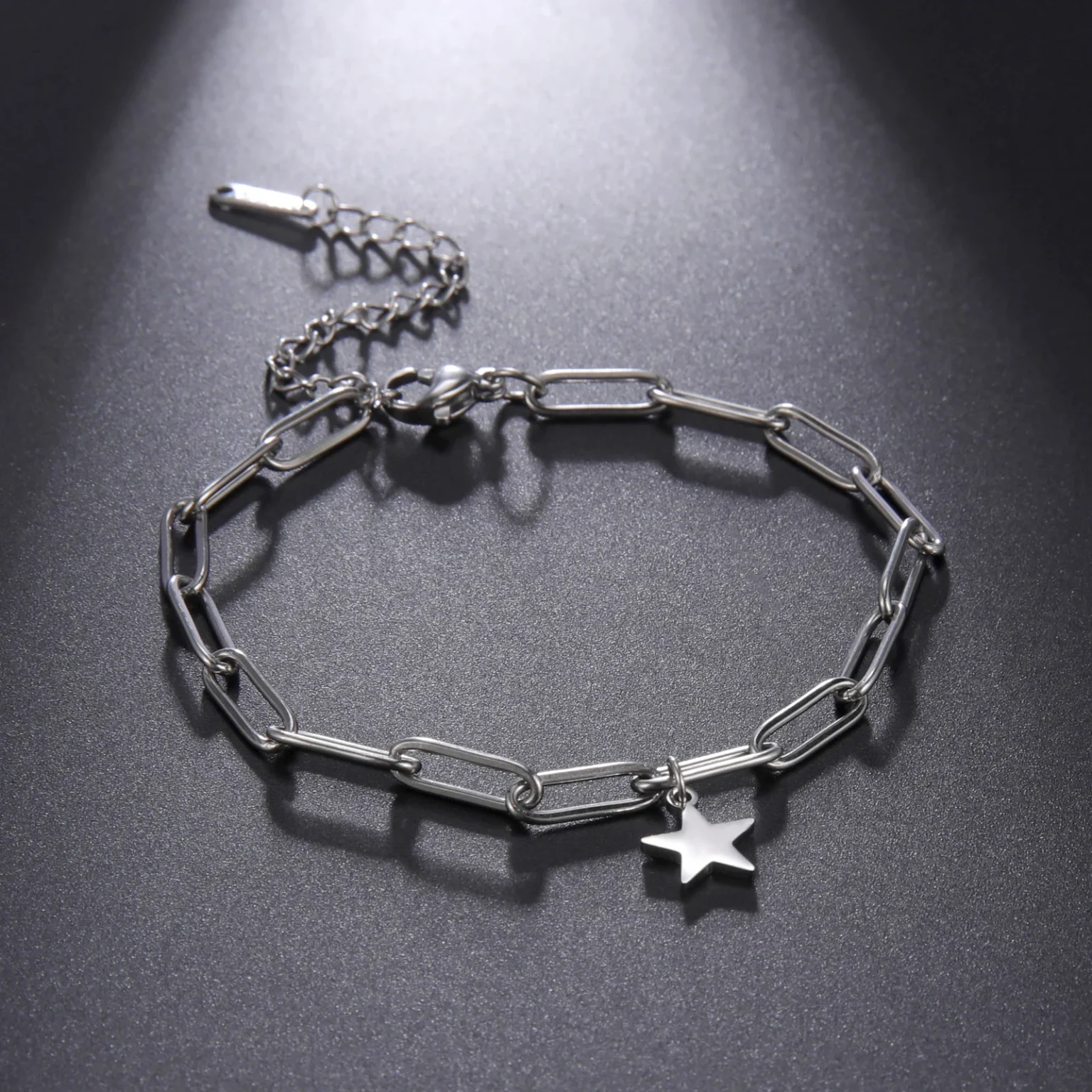 Amaxer Stainless Steel Bracelet For Women Man Pentagram Paper Clip Chain Pulseira Wedding Anniversary Jewelry Mother Gift 2
