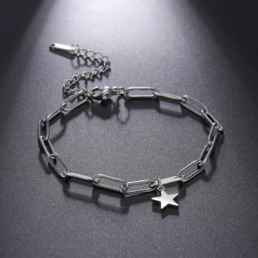 Amaxer Stainless Steel Bracelet For Women Man Pentagram Paper Clip Chain Pulseira Wedding Anniversary Jewelry Mother Gift 2