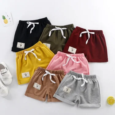 1pcs Cotton Summer Kids Shorts Boys Girls Solid Color Short Baby Cartoon Casual Pant Children Short Pant Sport Clothing Outwear 1