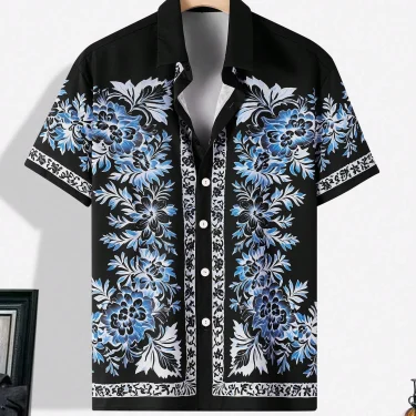 Men'S Summer Printed Vacation Shirt T-Shirt Loose Casual Button Cardigan Fashionable And Handsome Half Sleeved Men'S Top 6