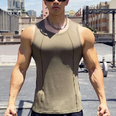 Men's vest Gym Tank top Men Fitness sleeveless shirt Casual Sports tops Elastic force Undershirt Bodybuilding Training vest 1