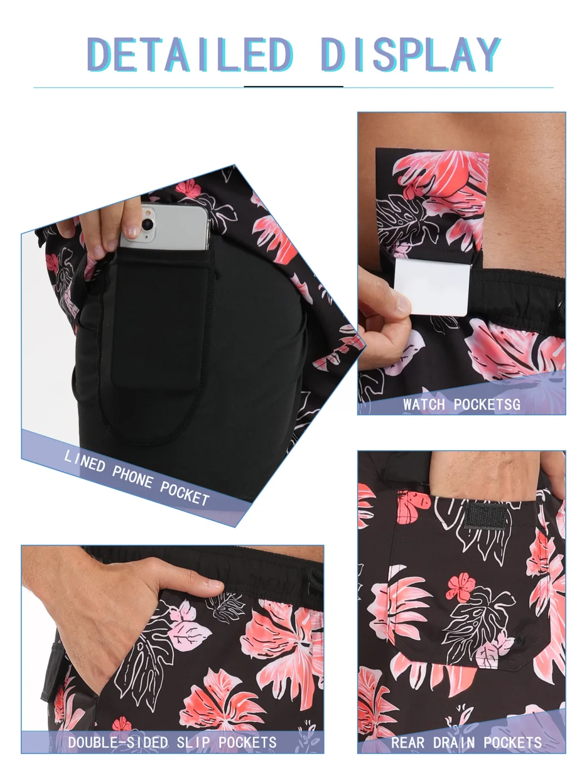 Summer New Men's Shorts Fashion Resort Quick Dry Beach Pants Men's Plus Size Lined Swim Trunks 5
