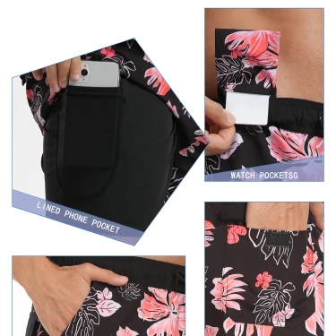 Summer New Men's Shorts Fashion Resort Quick Dry Beach Pants Men's Plus Size Lined Swim Trunks 5