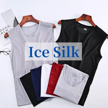 Men's Ice Silk Mesh Vest Tops Quick-drying Bodybuilding Tank Tops Breathable Sleeveless T-Shirt Summer Cool Vest Muscle Singlets 1