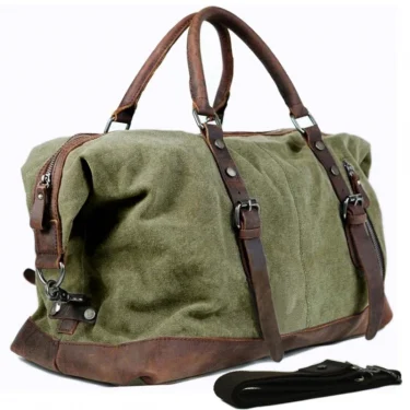 Vintage military Canvas Leather men travel bags Carry on Luggage bags Men Duffel bags travel tote large weekend Bag Overnight 1