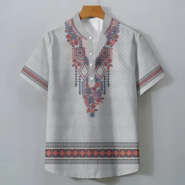 Exotic Ethnic Print Oversized Men's Retro Short Sleeve Shirt Casual Loose Summer Top Comfortable Fashionable Clothing Tee 5