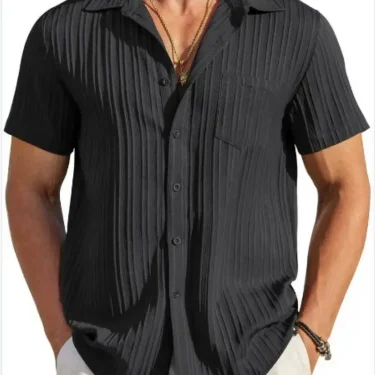 2024 Spring/Summer explosive fashion summer explosive men's fashion striped casual beach shirt Short sleeve lapel urban shirt to 2