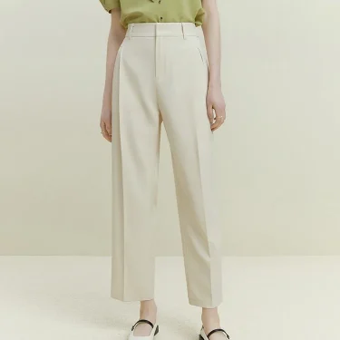FSLE Comfortable Nine-point Suit Pants for Women Summer New Straight High Waist Slimming Loose Version Wide-leg Pant Female 1