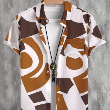 Men's Lapel Shirts Women's Irregular Pattern Print Design Casual Short Sleeve Button-Down Shirts Casual Tops 2