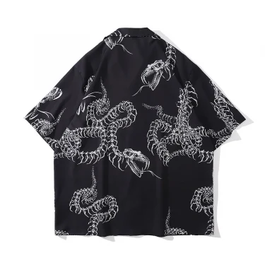 Dark Icon Skeleton Dragon Casual Men's Shirt Summer Thin Material Shirt Men Polo Collar Shirts Short Sleeve Top 2