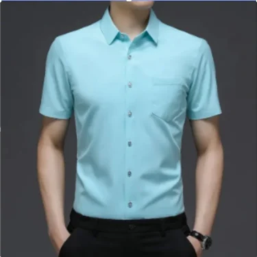 New Men's Business Casual Short Sleeved Solid Color Shirt Wrinkle Resistant Wrinkle Free Comfortable All Season Versatile Top 2