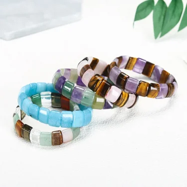 Natural Stone Square Beads Strand Bracelets Amethyst Rose Quartz Tiger Eye Gemstone Bracelet Women Men Fashion Jewelry Gifts 3