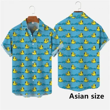 Hawaiian Men Shirts 3D Print Cartoon Cute Duck Printing Short Sleeve Shirt Hip Hop Summer Button Shirts For Men 4