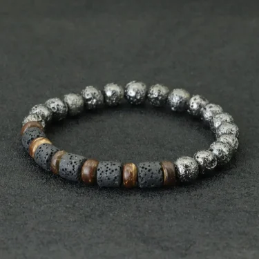 New Mens Wood Bracelet Natural Volcanic Rock Stone Braslet Handmade Prayer Meditation Yoga Braclet Pulsera Madera Hombre Joias 6