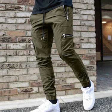 New men's spring and autumn overalls leisure sports men's trousers four seasons mid-waist youth leisure small feet trousers 2