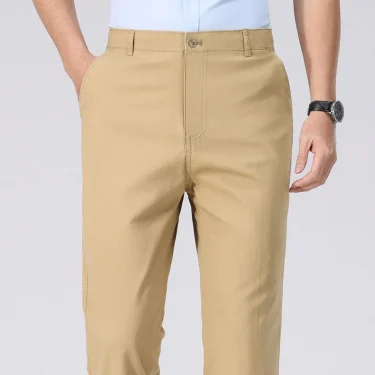 Summer Thin Men's Pants 100% Cotton Straight Tube Solid Color Work Pants Office Casual Pants Versatile and Fashionable Pants 1