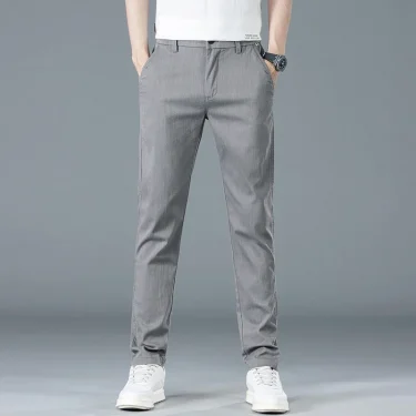 Spring Summer Men's Pants Thin Straight Slim Casual Pants Korean Solid Color Male Clothing Elastic Cotton Business Trousers 4