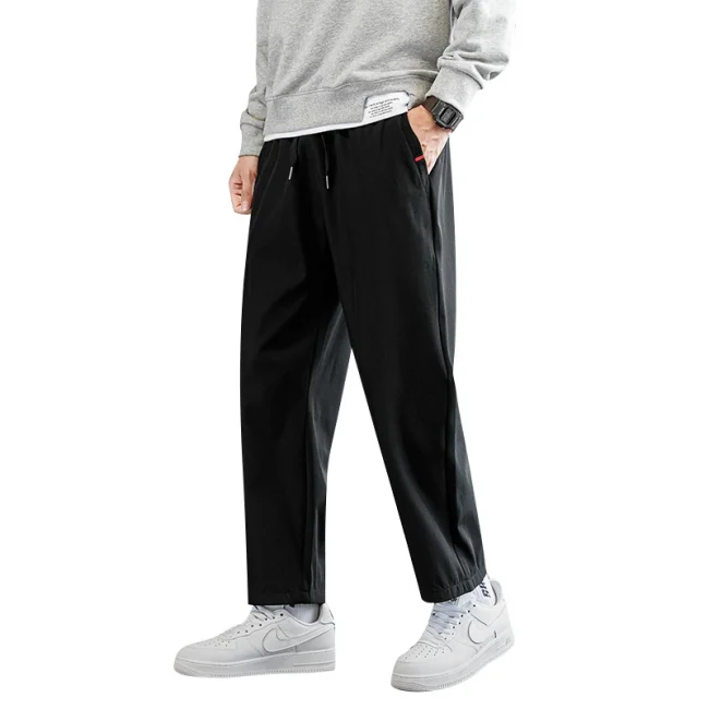 Plus Size Trousers Men's New M-8XL Ice Silk Pants Drawstring Feet Leisure Sports Running Fitness Harajuku Trousers 6