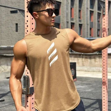 Fashion Simple Men's Tank Tops Casual O-neck Sleeveless Shirts Summer Quick Dry Breathable Gym Tees Outdoor Fitness Sports Vest 4