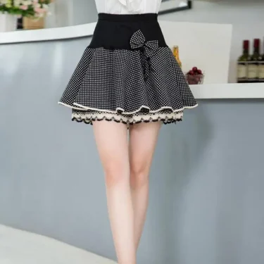 Zuolunouba Summer Slim Preppy Skirt Women Flower Bow Mini Tutu Style Elasticity Lace Skirts Shorts Lady High Waist Student 6