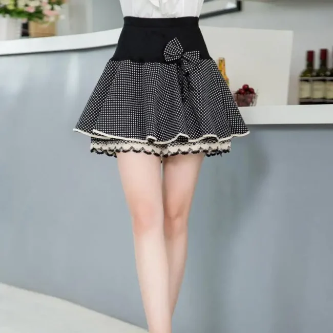 Zuolunouba Summer Slim Preppy Skirt Women Flower Bow Mini Tutu Style Elasticity Lace Skirts Shorts Lady High Waist Student 6