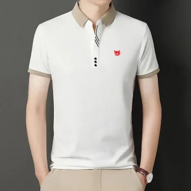 2025 men's casual and fashionable short sleeved polo shirt for summer, comfortable and breathable business casual top 1