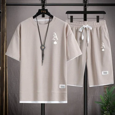 Fashionable casual men's sports suit short-sleeved T-shirt and outdoor summer sports shorts two-piece set daily casual 2