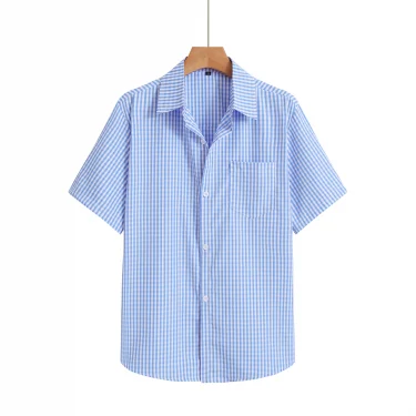 Blue Plaid Shirt Men Shirts New Summer Fashion Chemise Homme Mens Checkered Shirts Button Up Short Sleeve Shirt Men Blouse 1