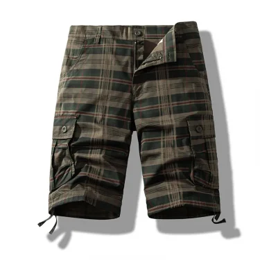 Men's Summer New Multi Pocket Pure Cotton Shorts Fashionable Plaid Casual Loose Shorts Outdoor Sports Wear Resistant Shorts 2