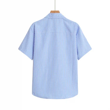 Blue Plaid Shirt Men Shirts New Summer Fashion Chemise Homme Mens Checkered Shirts Button Up Short Sleeve Shirt Men Blouse 2