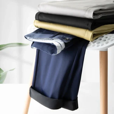 SHAN BAO Summer Brand Bamboo Fiber Thin Cotton Stretch Men's Fit Straight Pants Business Casual High Waist Lightweight Trousers 3